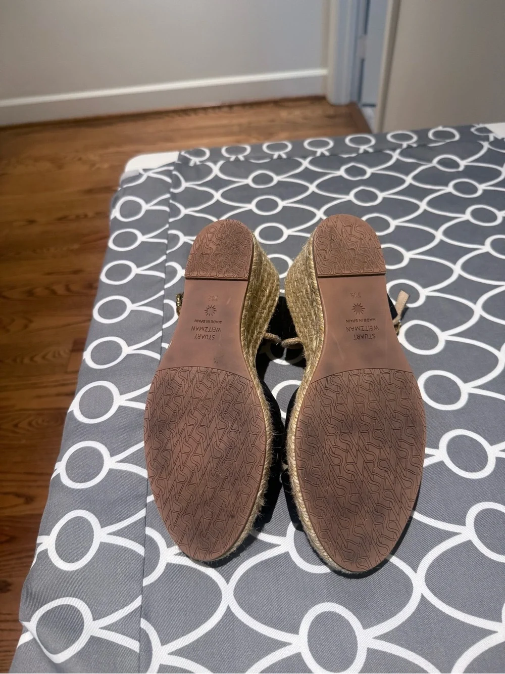 Stuart Weitzman Black Suede Espadrille Wedge Sandals with Ankle Strap - Picture 7 of 9